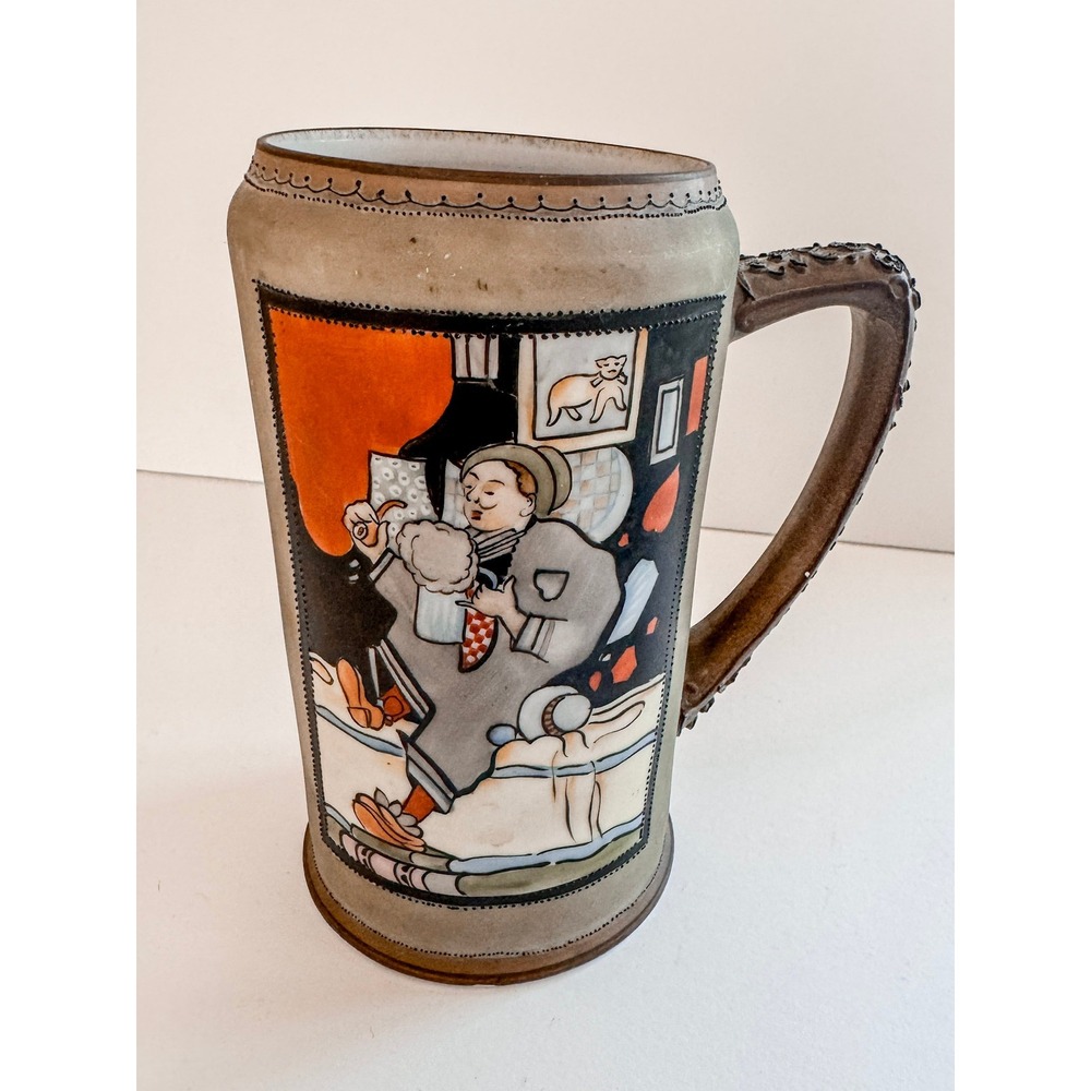 Antique Nippon Hand Painted Beer Stein Moriage Tavern Scene Landscape Porcelain - Picture 9 of 11